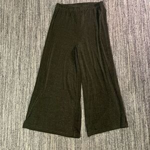 Womens Sz Large Pull On Wide Leg Pants Holiday Olive‎ Green All Over Sparkle USA